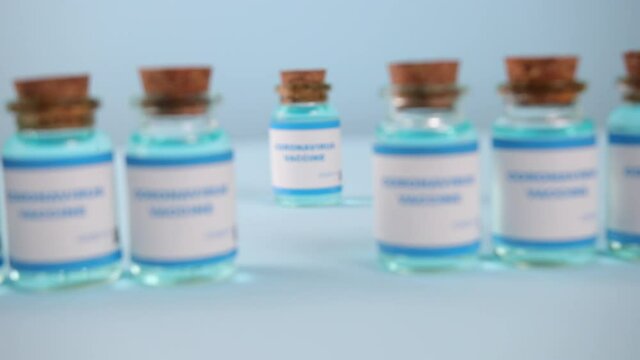 Coronavirus medication. Coronavirus covid-19 vaccine. A glass vial of covid-19