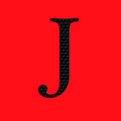 Letter J textured in opaque black metal look editable vector on red background