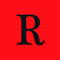 Letter R textured in opaque black metal look editable vector on red background