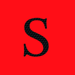 Letter S textured in opaque black metal look editable vector on red background