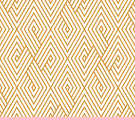 Abstract geometric pattern with stripes, lines. Seamless vector background. White and gold ornament. Simple lattice graphic design