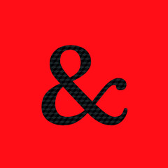 Letter & textured in opaque black metal look editable vector on red background