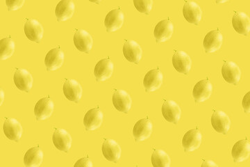 Whole lemon fruit pattern on yellow color background
