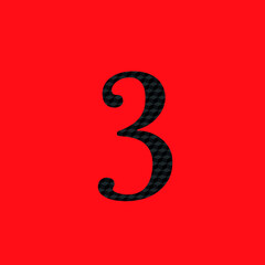 number 3 three in texture with opaque black metal appearance editable vector on red background