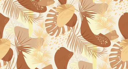 modern pattern with natural shapes and natural shades with dry leaves for fabric and surface design © Марина Воюш