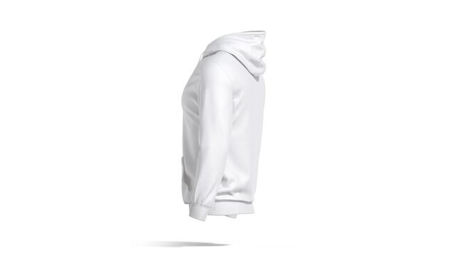 Blank white sport hoodie with hood mockup, looped rotation