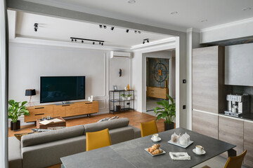 living room, modern apartment, tv area in a modern apartment