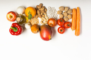 Healthy food clean eating on white background with copy space
