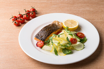Grilled SALMON with Lemon Yellow Zucchini Salad with cherry tomato