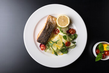 Grilled SALMON with Lemon Yellow Zucchini Salad with cherry tomato