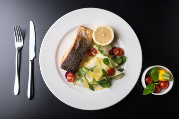 Grilled SALMON with Lemon Yellow Zucchini Salad with cherry tomato