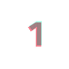 number 1 "one", anaglyph effect, editable vector