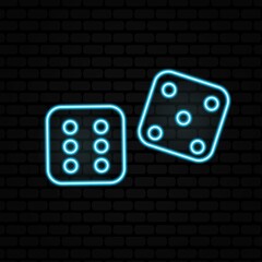 Casino neon dice vector icons set. Isolated on black Background. Casino Emblems and Labels, Bright Neon Sign, Slot Machine, Roulette, Poker, Dice Game. Vector illustration