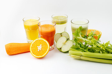 set of fruits for fresh juice on a white background