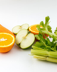 set of fruits for fresh juice on a white background