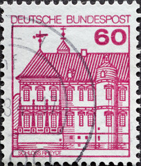 GERMANY - CIRCA 1979 : a postage stamp from Germany, showing historical castles in Germany. Rheydt Castle