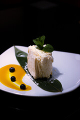 cheesecake with cream and mint
