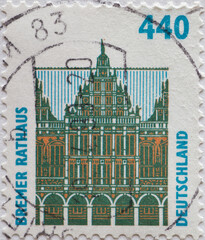 GERMANY - CIRCA 1997 : a postage stamp from Germany, showing sights in Germany. Bremen town hall