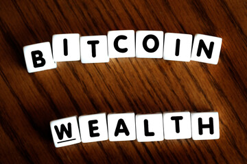 Bitcoin Wealth Words Letters Dice Representing Digital Riches