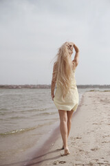 Fototapeta na wymiar Beautiful blonde woman posing on the beach 
