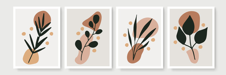 Abstract wall arts background vector set. Earth tones organic shape watercolor paint art brush design for wall framed prints, canvas prints, poster, home decor, cover, wallpaper. Vector illustration