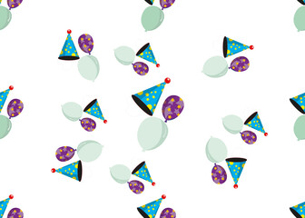 Cap and balloon geometric seamless pattern.