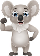 Cartoon strong little koala isolated on white background