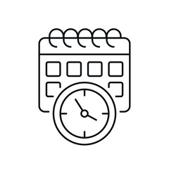 Clock with calendar linear icon. Time management. Thin line customizable illustration. Contour symbol. Vector isolated outline drawing. Editable stroke