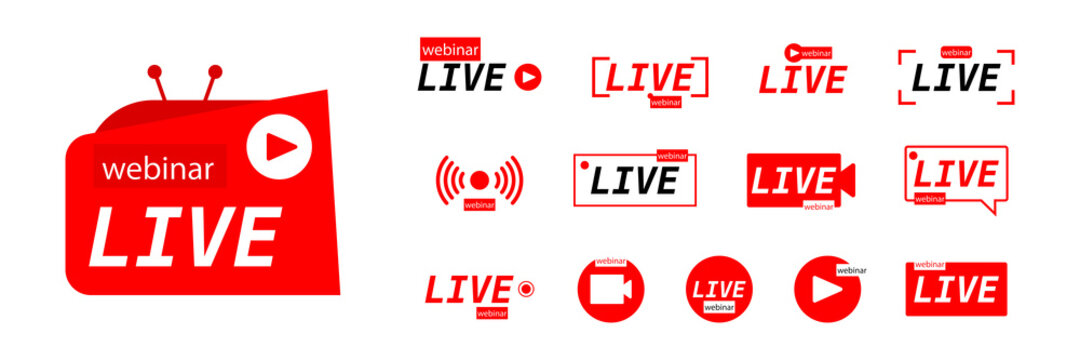 Live icon. Stream set. Live steam button set. Vector concept from live icons. Vector illustration