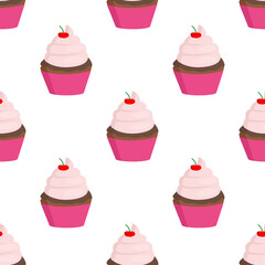 Cupcake seamless pattern on yellow background. Cake background texture.It be perfect for fabric, wrapping, packaging, digital paper, advertisement and more