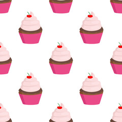 Cupcake seamless pattern on yellow background. Cake background texture.It be perfect for fabric, wrapping, packaging, digital paper, advertisement and more