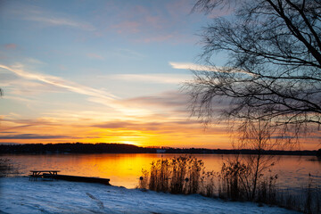 Plakat View on a beautiful lake in denmark scandinavia