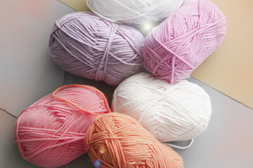Group of colorful Yarn ball put on background
