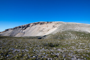 Trekking on Mount Amaro in the Majella national park, the second highest peak of the Apennines....