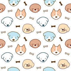 Seamless Pattern of Cartoon Dog Face Design on White Background
