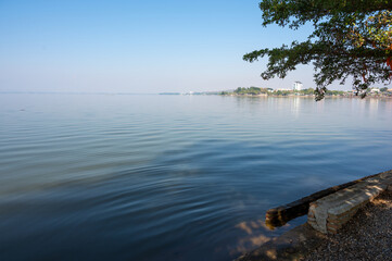 Beautiful lake of Phayao with blue sky at Phayao, Thailand.