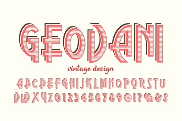 alphabet vintage font, typeface design, red background