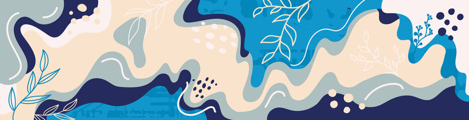 Simple abstract nude background in pastel colors. Hand drawn doodle shapes and leaves. Social media template modern trendy vector illustration. Flat Vector Business Delicate Beauty Template 