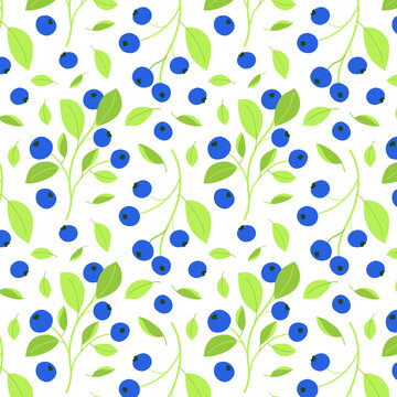 Seamless pattern with blueberries with leaves. For prints, backgrounds, wrapping paper, textile, wallpaper, etc. 