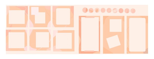 Templates for posts and stories for your social networks. Vector editable collage. Textured background content for the social network. Delicate neutral colors.
