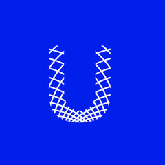 letter U with texture of curved lines that form a lattice