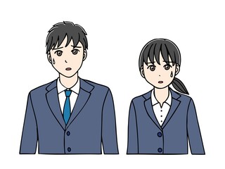 Obraz premium 困るスーツ姿の若い男女