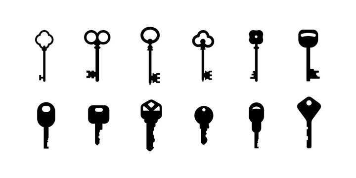 Key collection. set of outline vector icons. Retro and modern house key silhouettes vector template. Set of keys black silhouette for safety house illustration