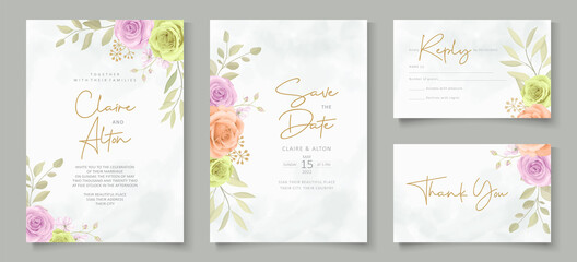 Fototapeta na wymiar Set of wedding card design with beautiful roses