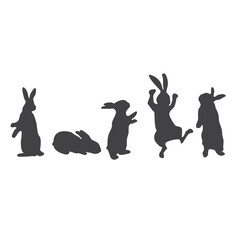 Rabbit silhouette. Hare vector. A set of hares on a white background in different poses