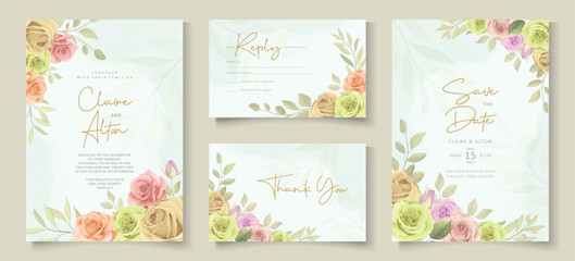 Fototapeta na wymiar Set of wedding card design with beautiful roses