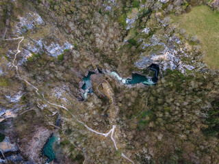 Aerial view of Unesco world heritage site Skocjanske jame (Skocjan caves) with collapse doline,...
