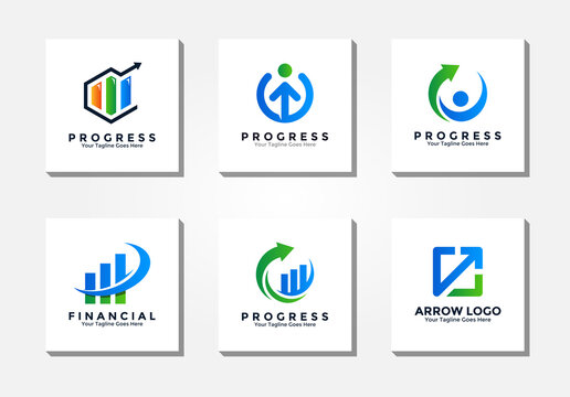 Progress logo template design collection. Finance logo. Vector illustration of arrow up sign for growth and success concept.