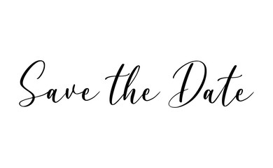 Save the date, calligraphy style typo phrase. Hand drawn lettering design for invitations and wedding cards.