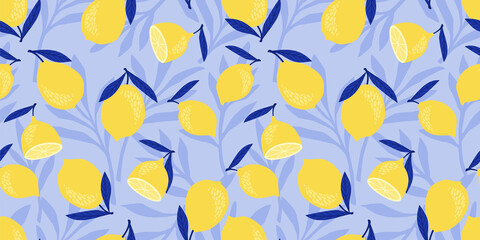 Vector seamless pattern with lemons and limes. Trendy hand drawn textures. Modern abstract design